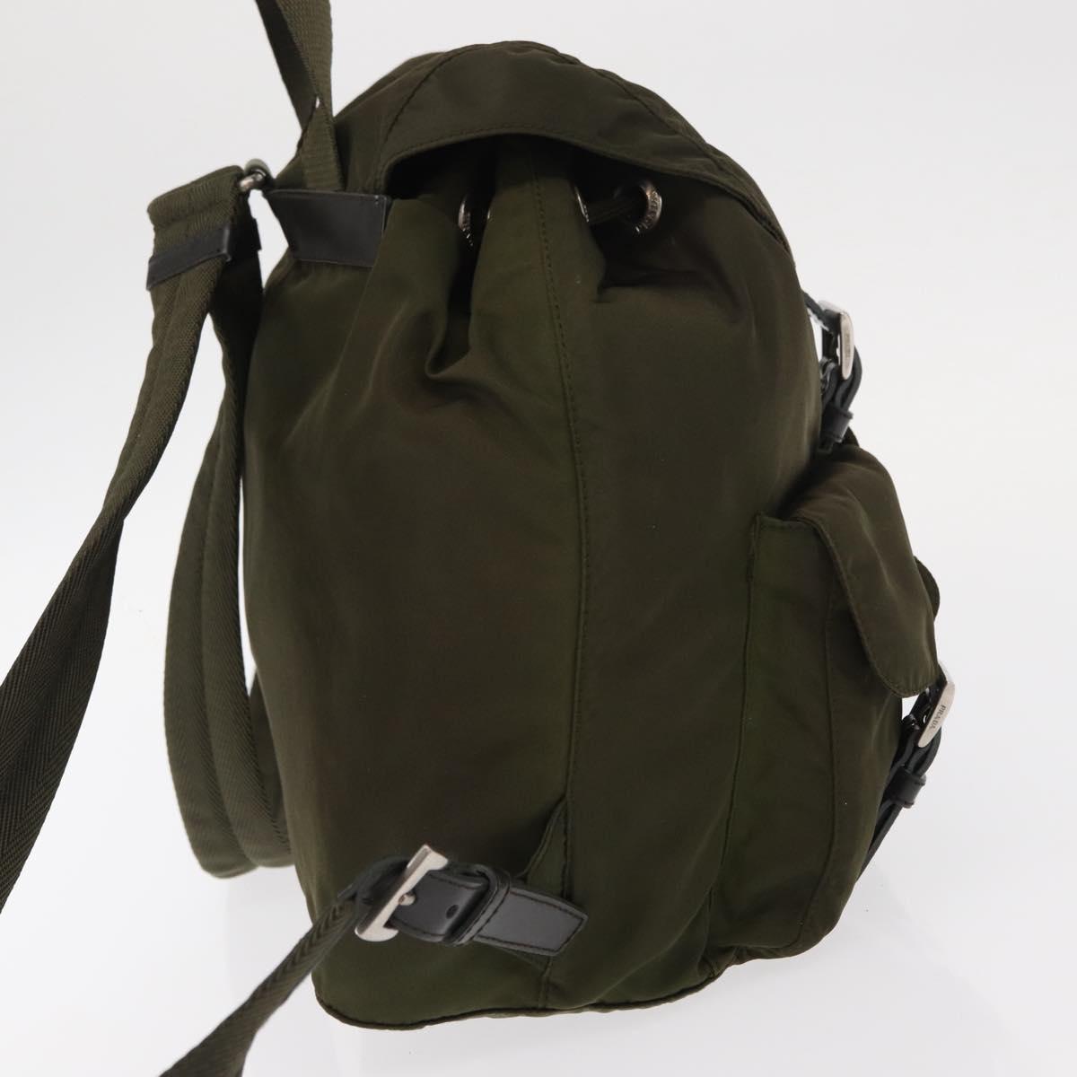 PRADA Backpack Nylon Green Silver Auth kk575