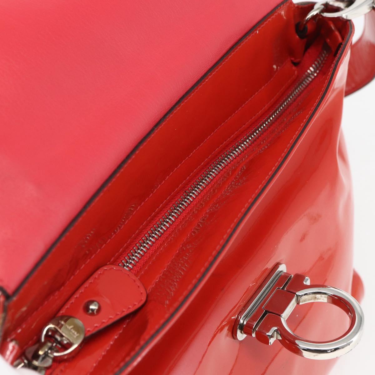 Salvatore Ferragamo Gancini Hand Bag Enamel 2way Red Silver Auth kk576
