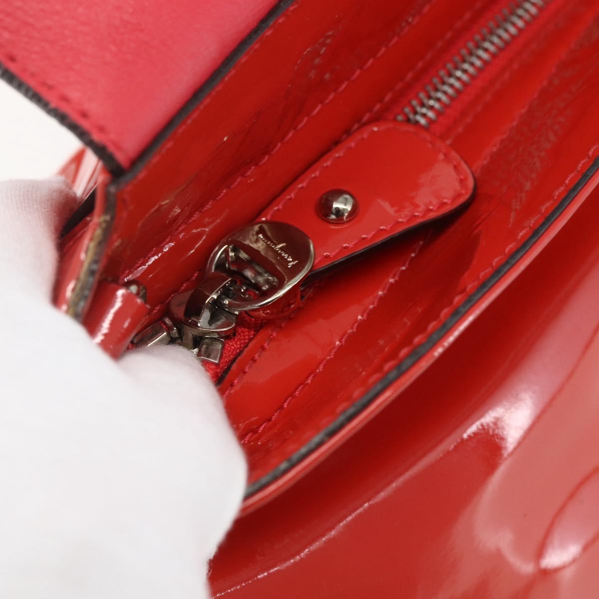 Salvatore Ferragamo Gancini Hand Bag Enamel 2way Red Silver Auth kk576