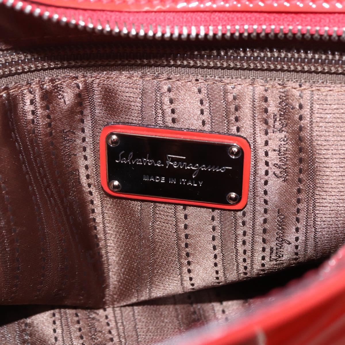 Salvatore Ferragamo Gancini Hand Bag Enamel 2way Red Silver Auth kk576