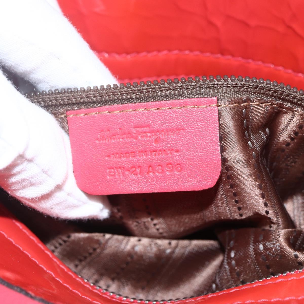 Salvatore Ferragamo Gancini Hand Bag Enamel 2way Red Silver Auth kk576