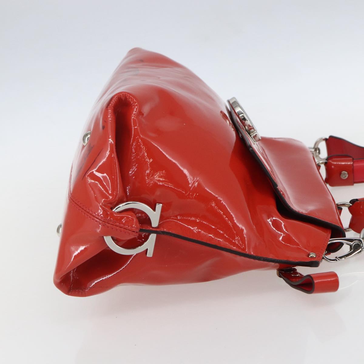 Salvatore Ferragamo Gancini Hand Bag Enamel 2way Red Silver Auth kk576