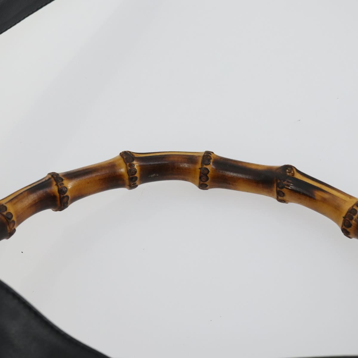 GUCCI Bamboo Shoulder Bag Leather 2way Black Gold 001 1577 2123 Auth kk577