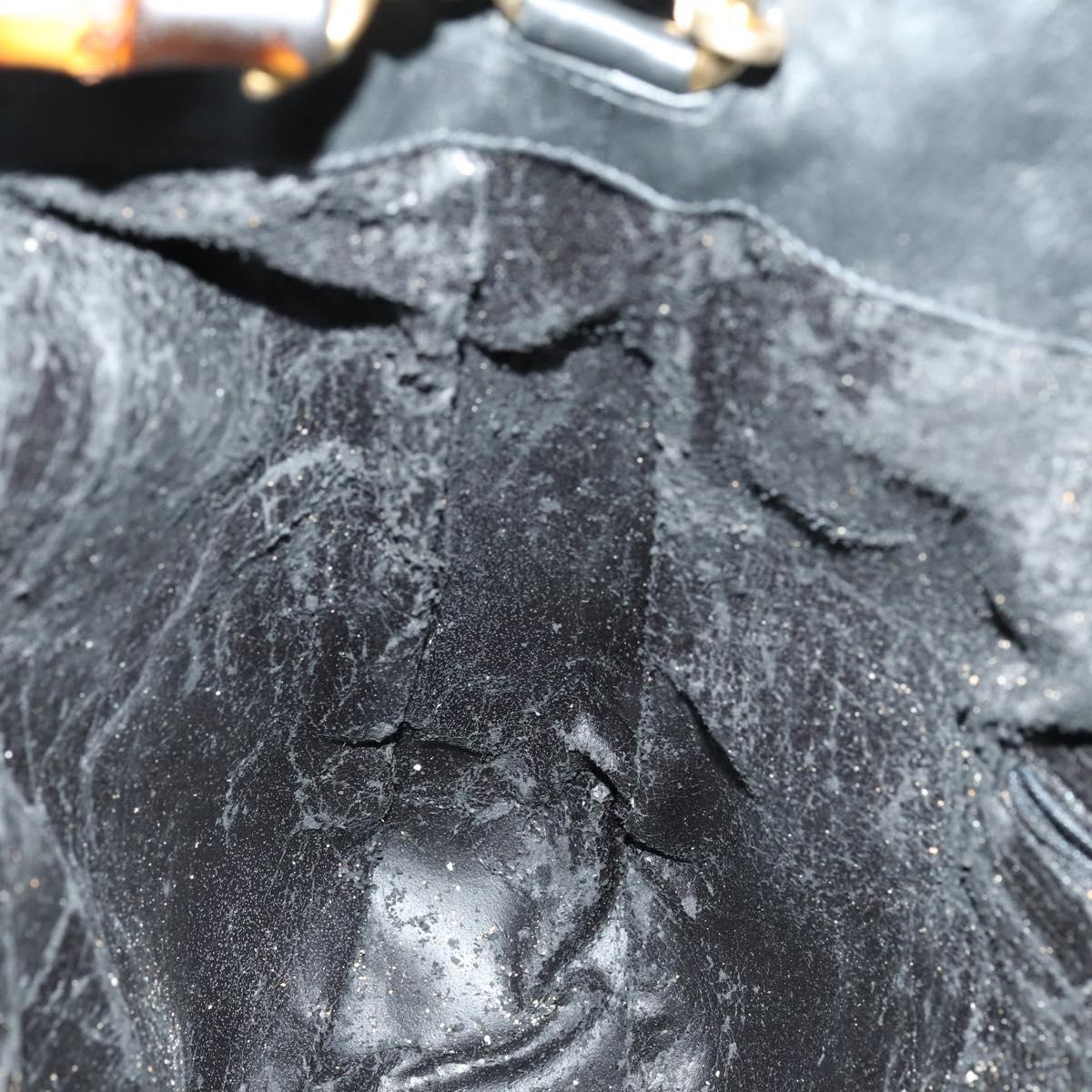 GUCCI Bamboo Shoulder Bag Leather 2way Black Gold 001 1577 2123 Auth kk577