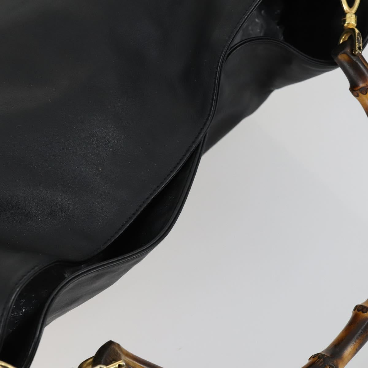 GUCCI Bamboo Shoulder Bag Leather 2way Black Gold 001 1577 2123 Auth kk577