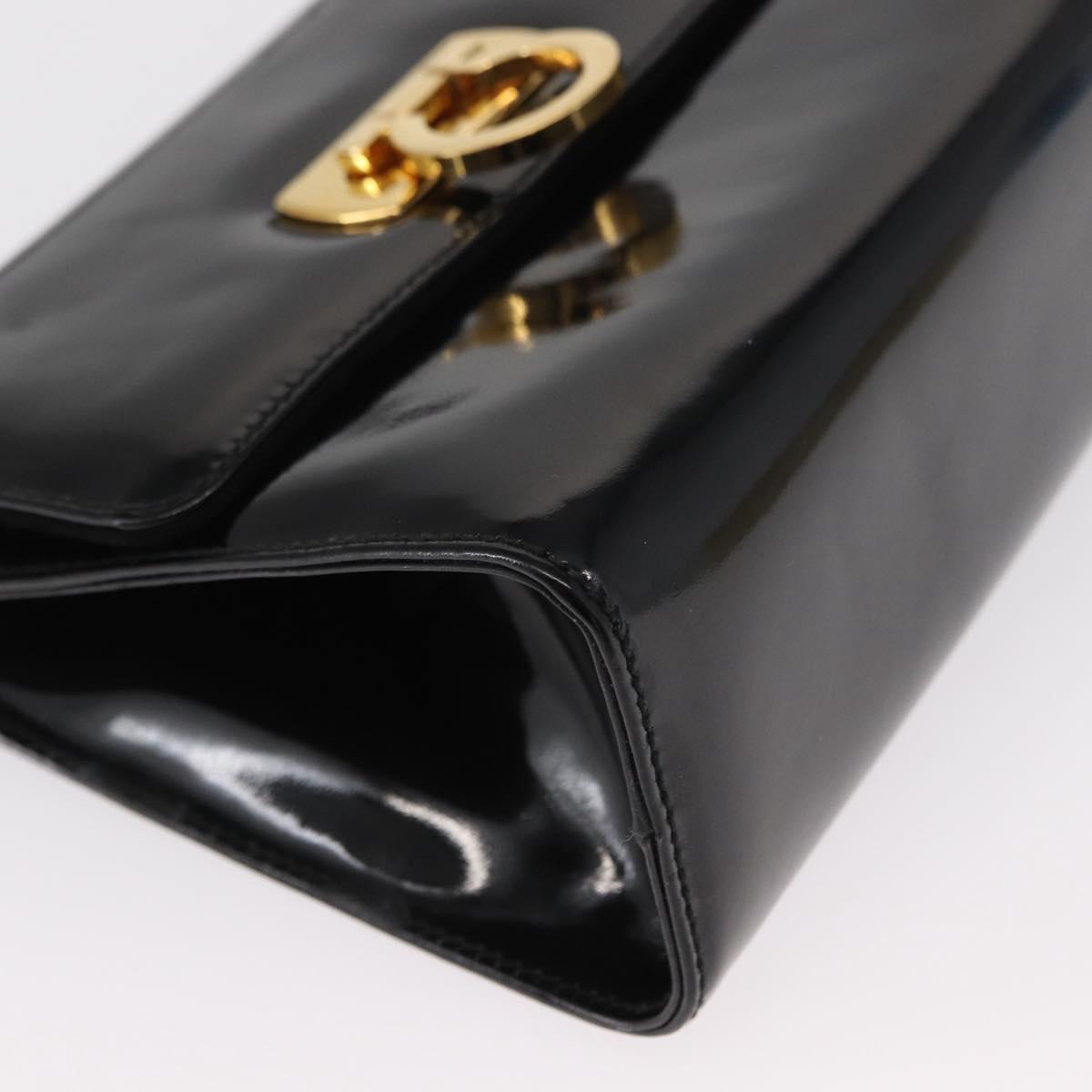 Salvatore Ferragamo Gancini Shoulder Bag Enamel Black Gold Auth kk580