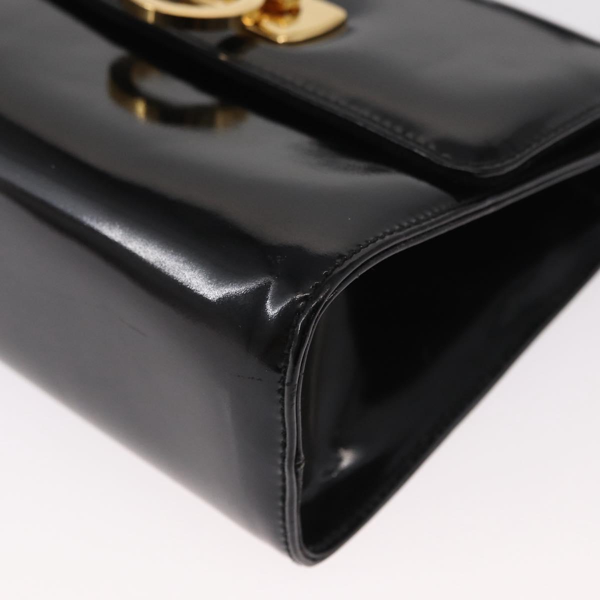 Salvatore Ferragamo Gancini Shoulder Bag Enamel Black Gold Auth kk580