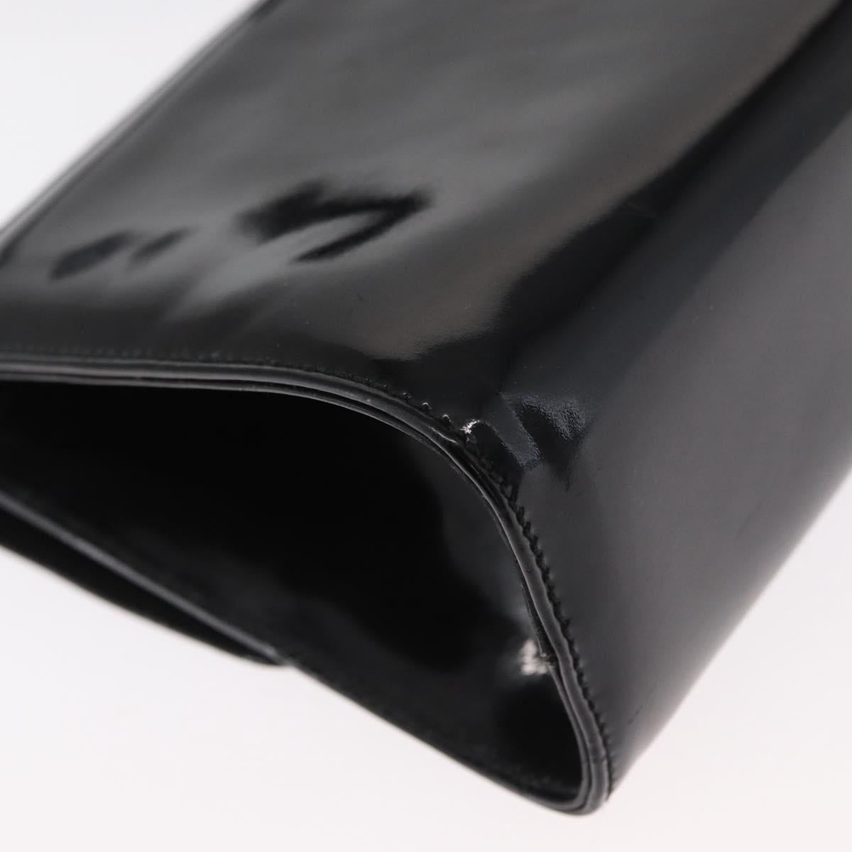 Salvatore Ferragamo Gancini Shoulder Bag Enamel Black Gold Auth kk580