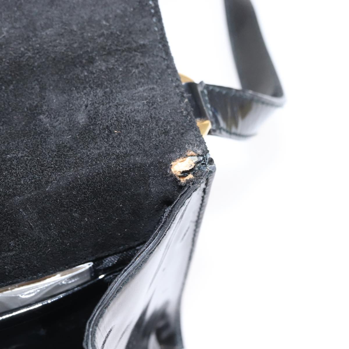 Salvatore Ferragamo Gancini Shoulder Bag Enamel Black Gold Auth kk580