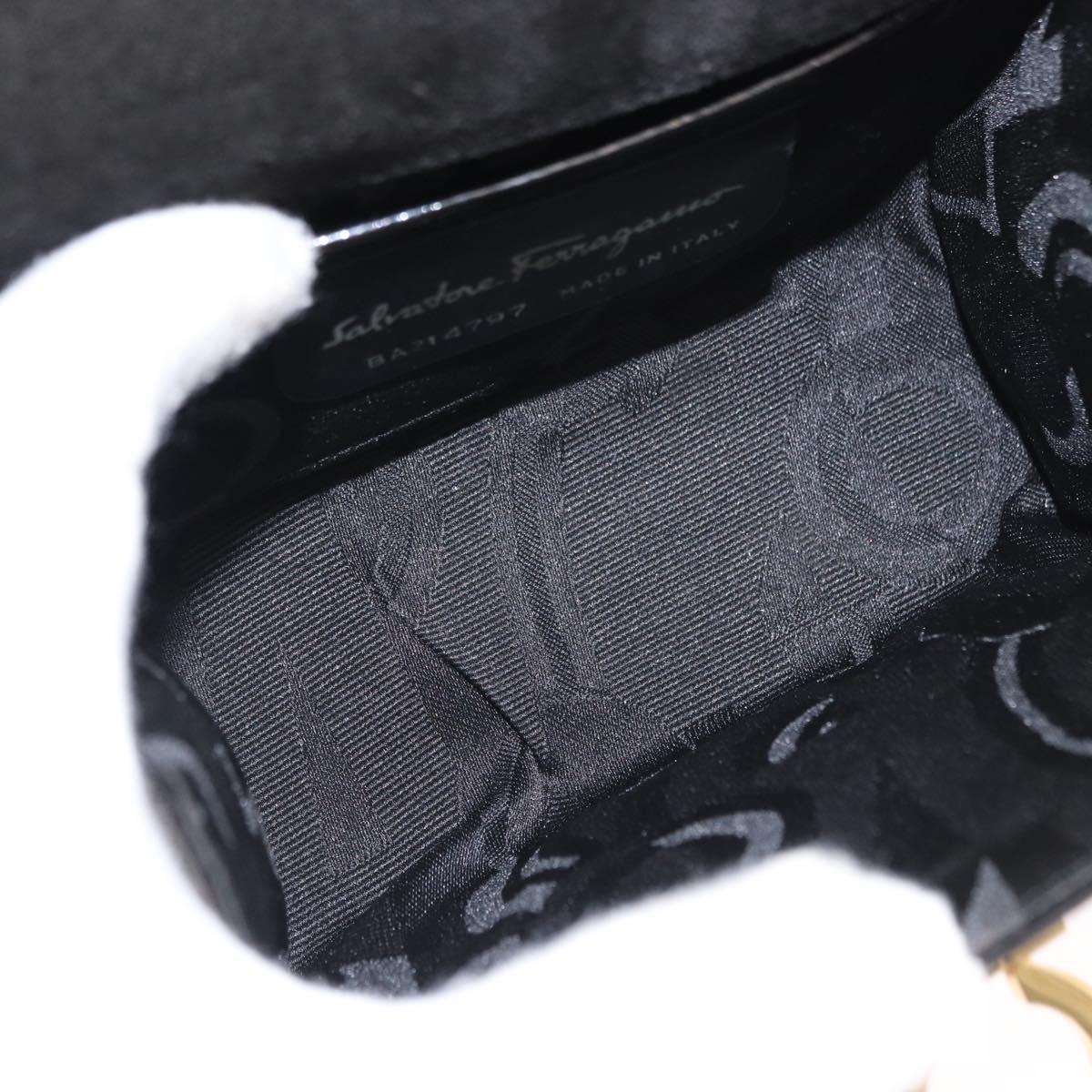 Salvatore Ferragamo Gancini Shoulder Bag Enamel Black Gold Auth kk580