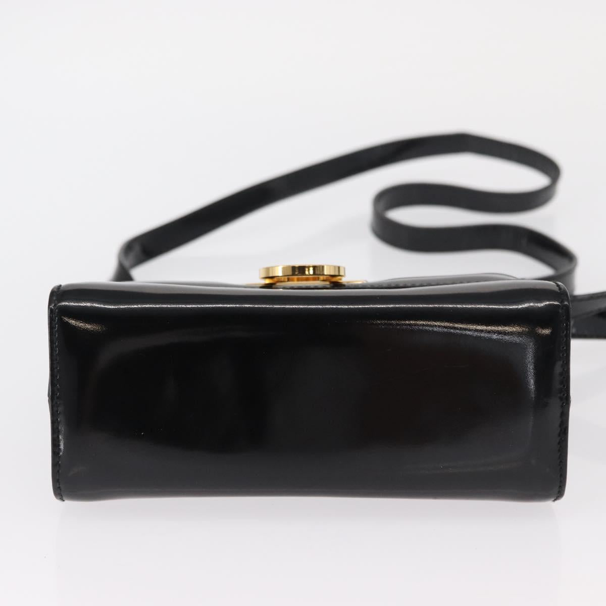 Salvatore Ferragamo Gancini Shoulder Bag Enamel Black Gold Auth kk580