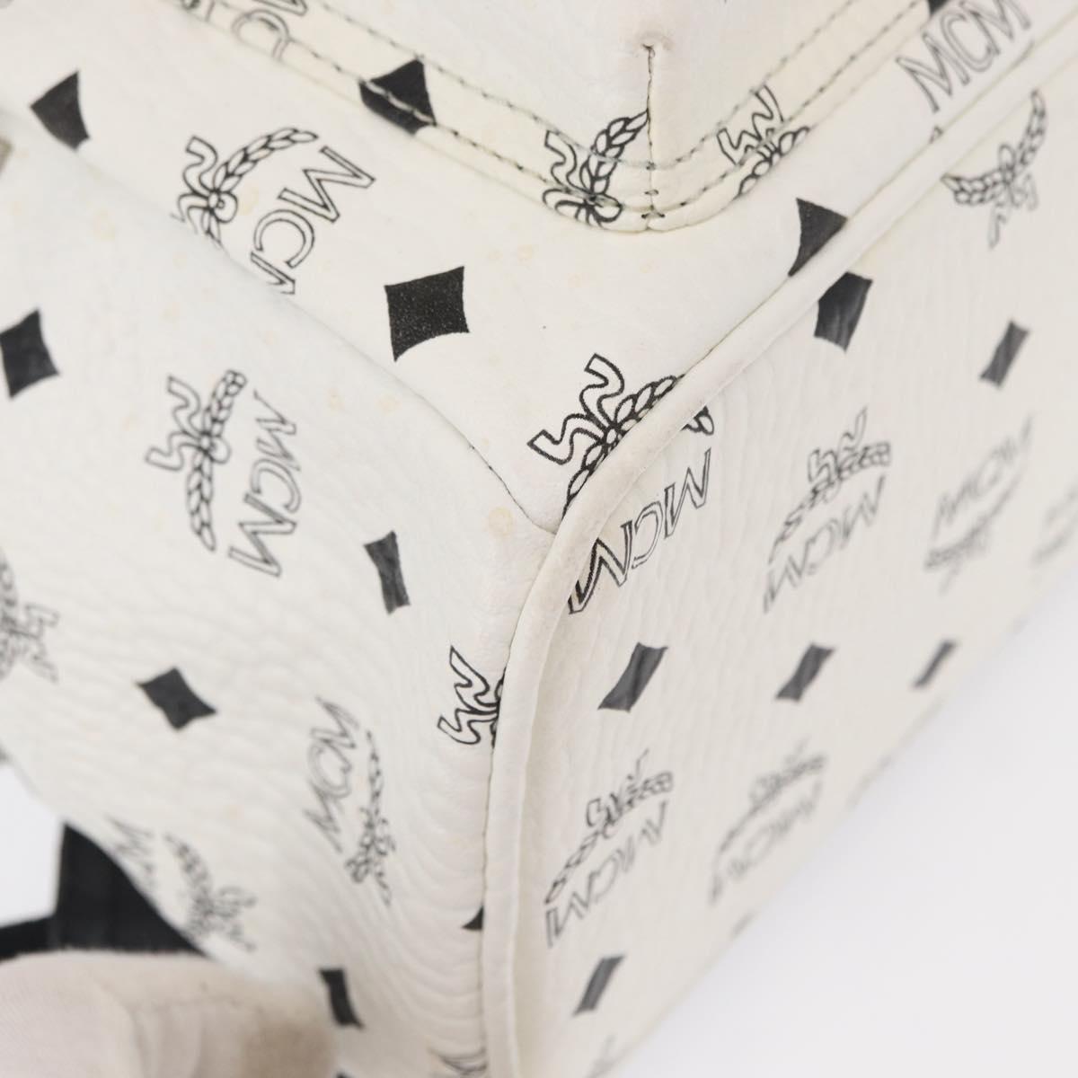 MCM Vicetos Logogram Backpack PVC Leather White Silver Auth kk581