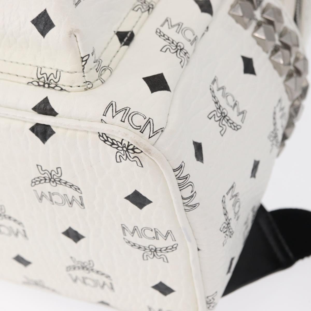 MCM Vicetos Logogram Backpack PVC Leather White Silver Auth kk581