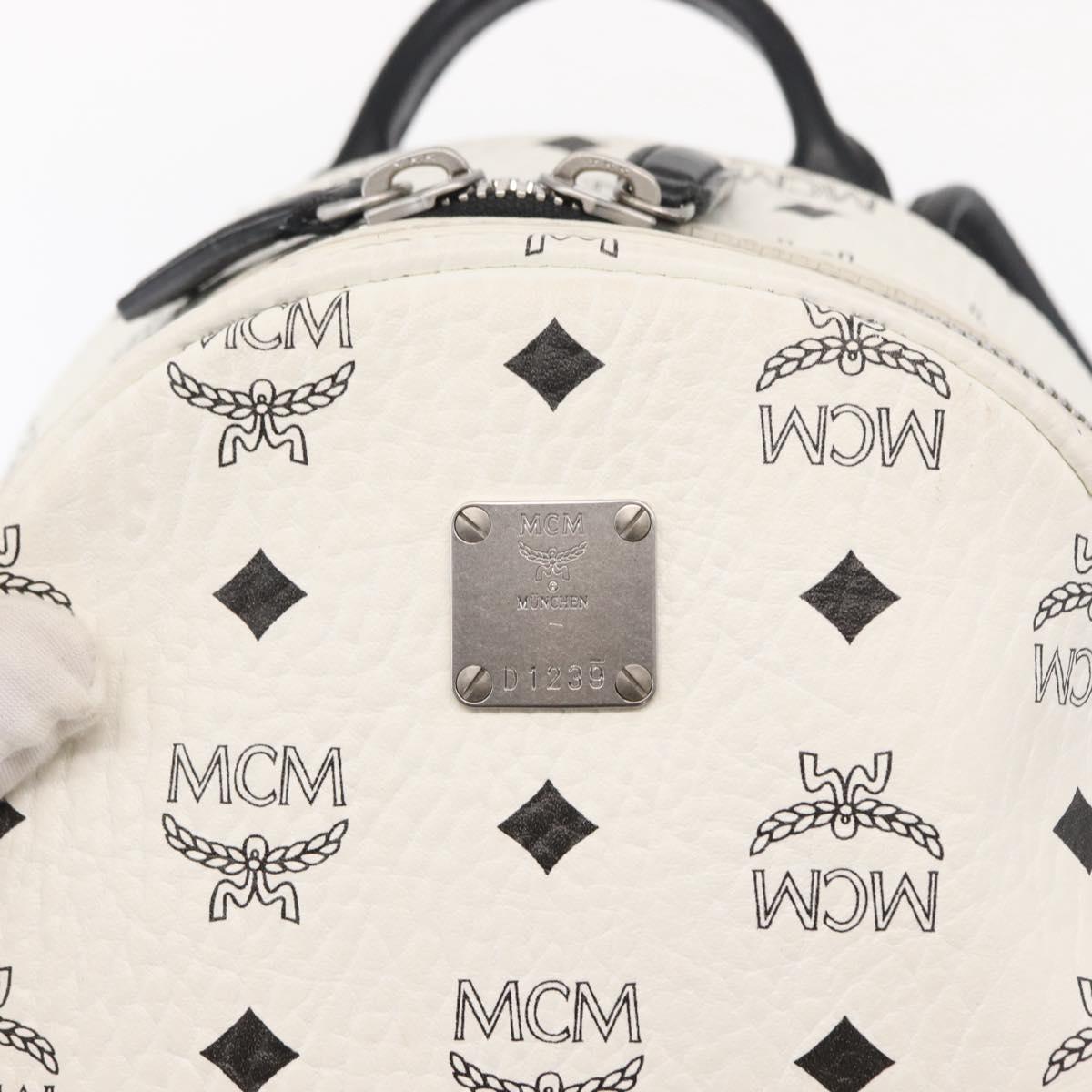 MCM Vicetos Logogram Backpack PVC Leather White Silver Auth kk581