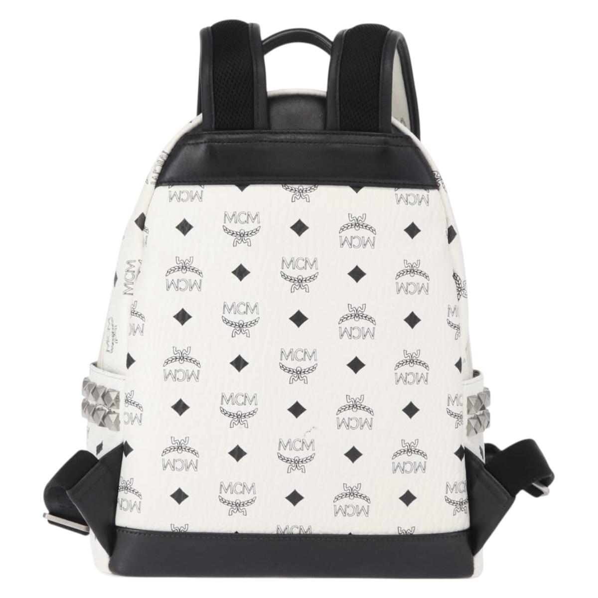 MCM Vicetos Logogram Backpack PVC Leather White Silver Auth kk581