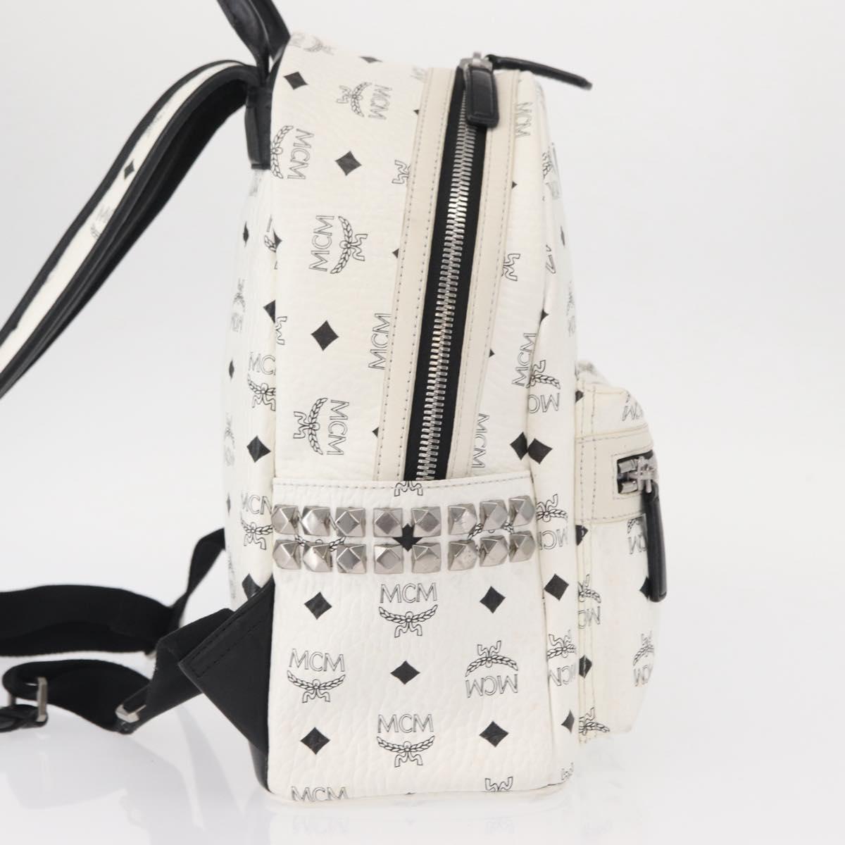 MCM Vicetos Logogram Backpack PVC Leather White Silver Auth kk581