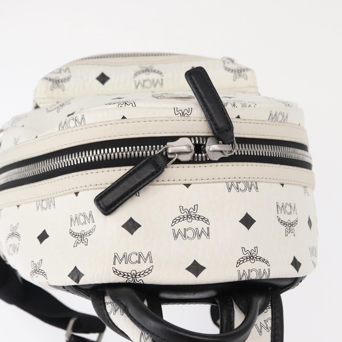 MCM Vicetos Logogram Backpack PVC Leather White Silver Auth kk581