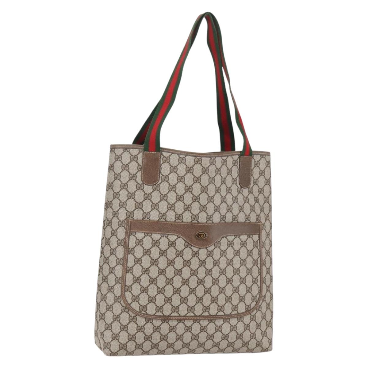 GUCCI GG Supreme Web Sherry Line Tote Bag PVC Beige 41 004 4465 Auth kk582