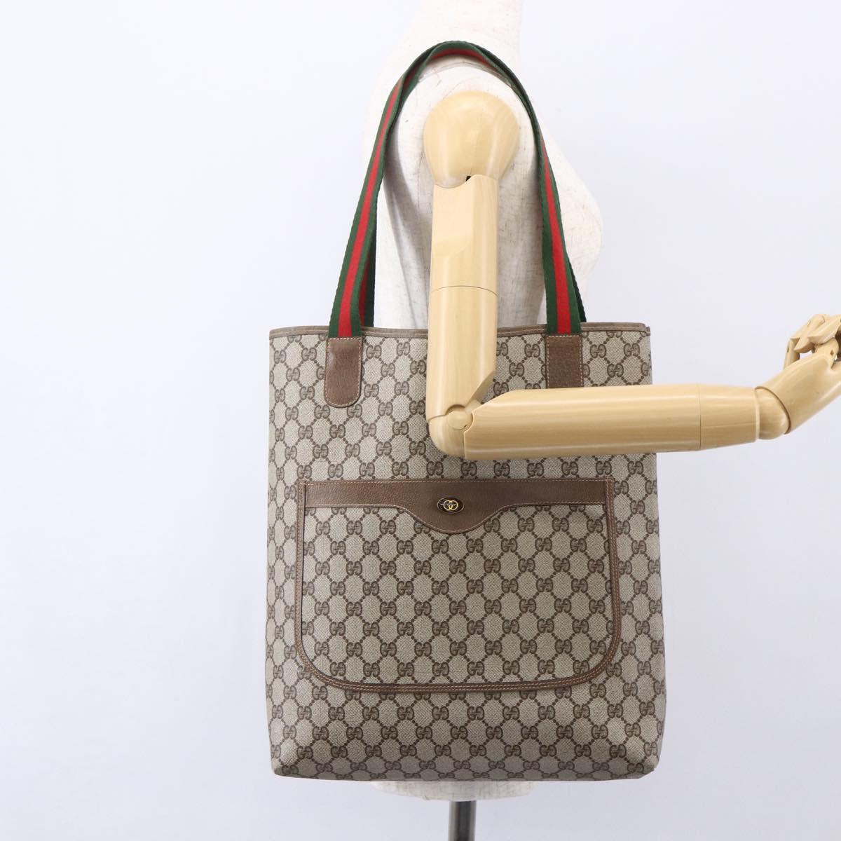 GUCCI GG Supreme Web Sherry Line Tote Bag PVC Beige 41 004 4465 Auth kk582