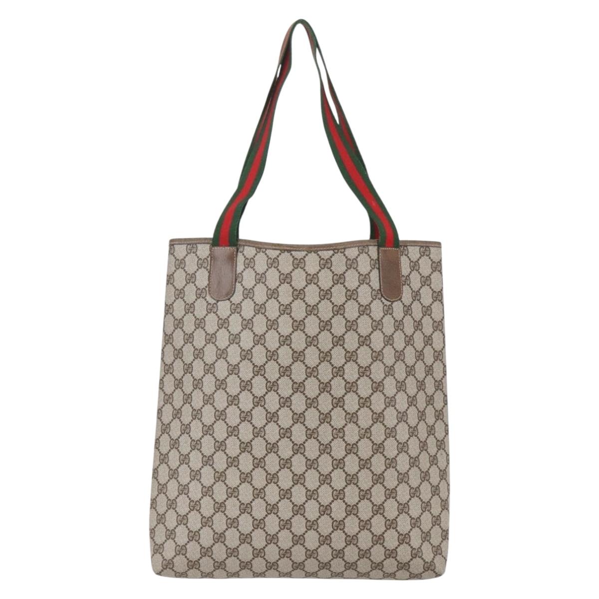 GUCCI GG Supreme Web Sherry Line Tote Bag PVC Beige 41 004 4465 Auth kk582