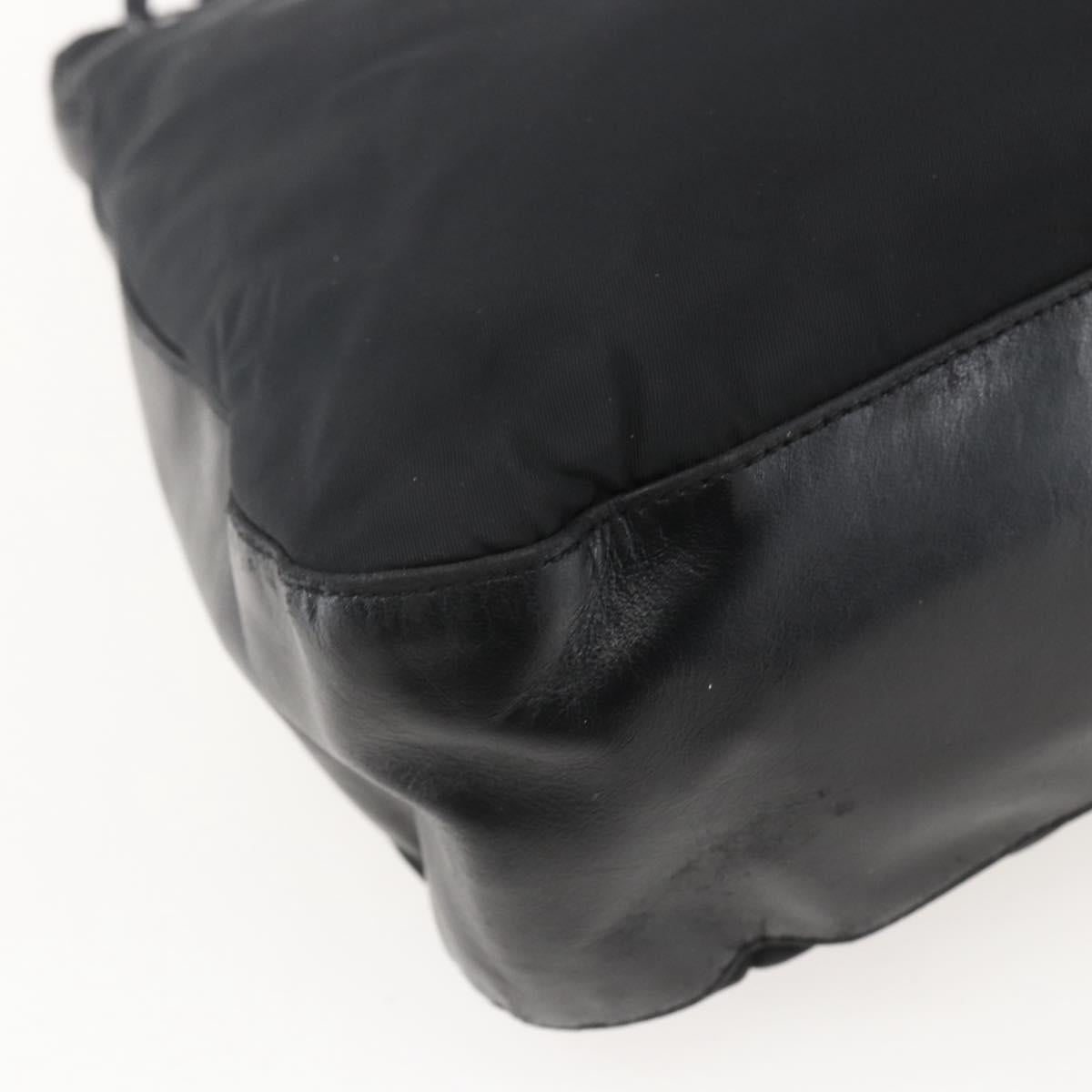 PRADA Chain Shoulder Bag Nylon Black Silver Auth kk583