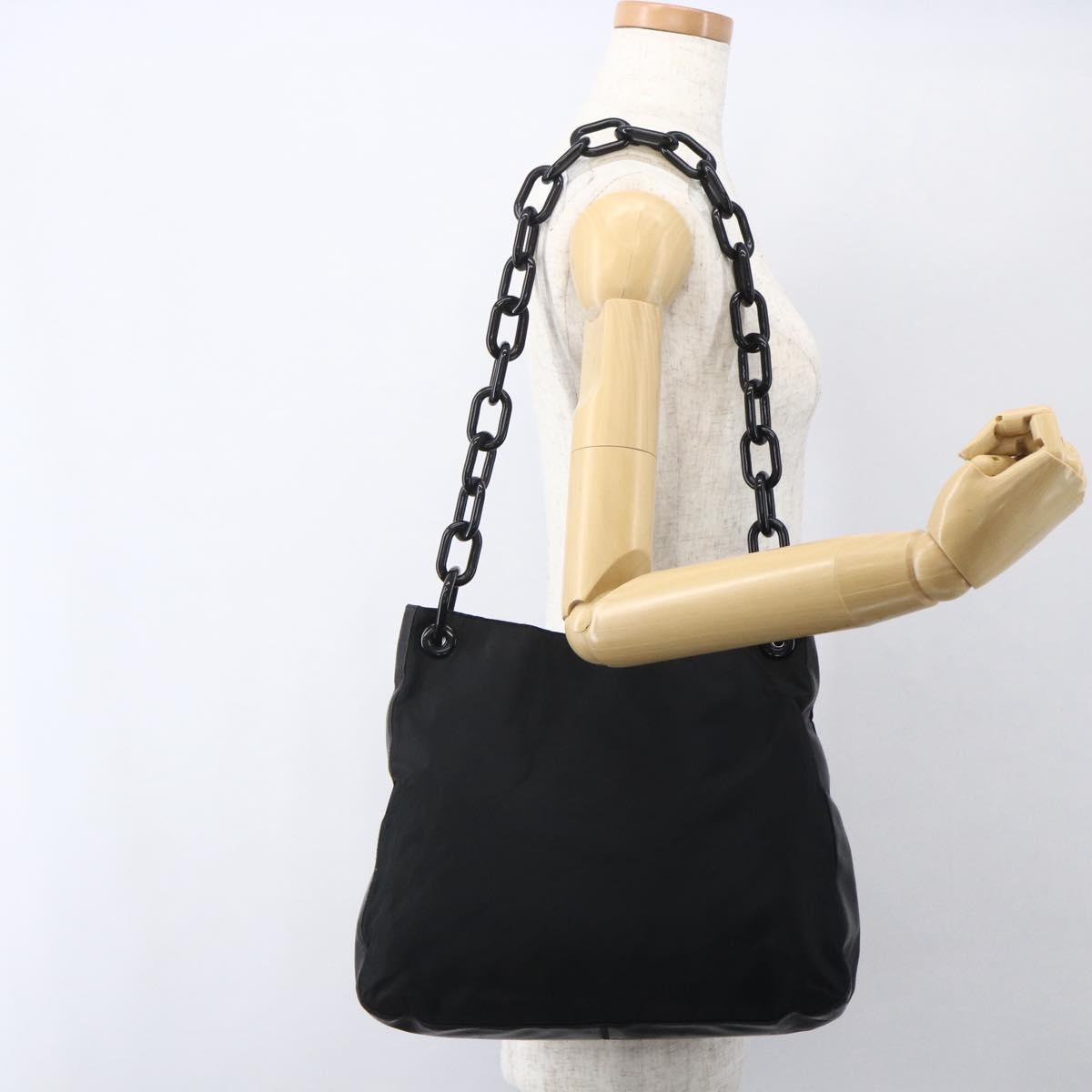 PRADA Chain Shoulder Bag Nylon Black Silver Auth kk583