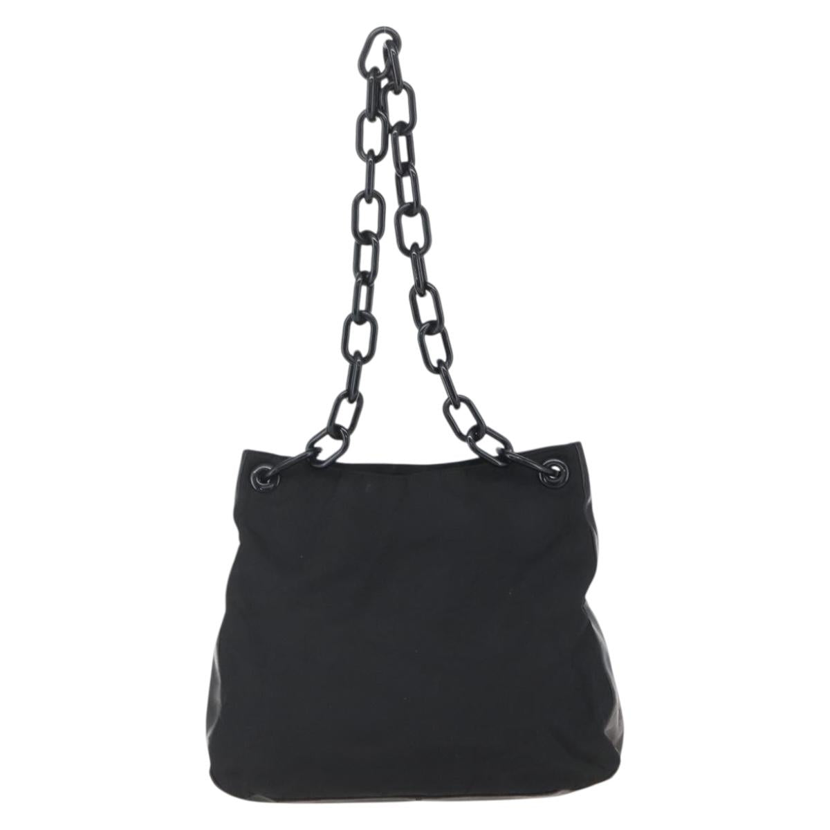 PRADA Chain Shoulder Bag Nylon Black Silver Auth kk583