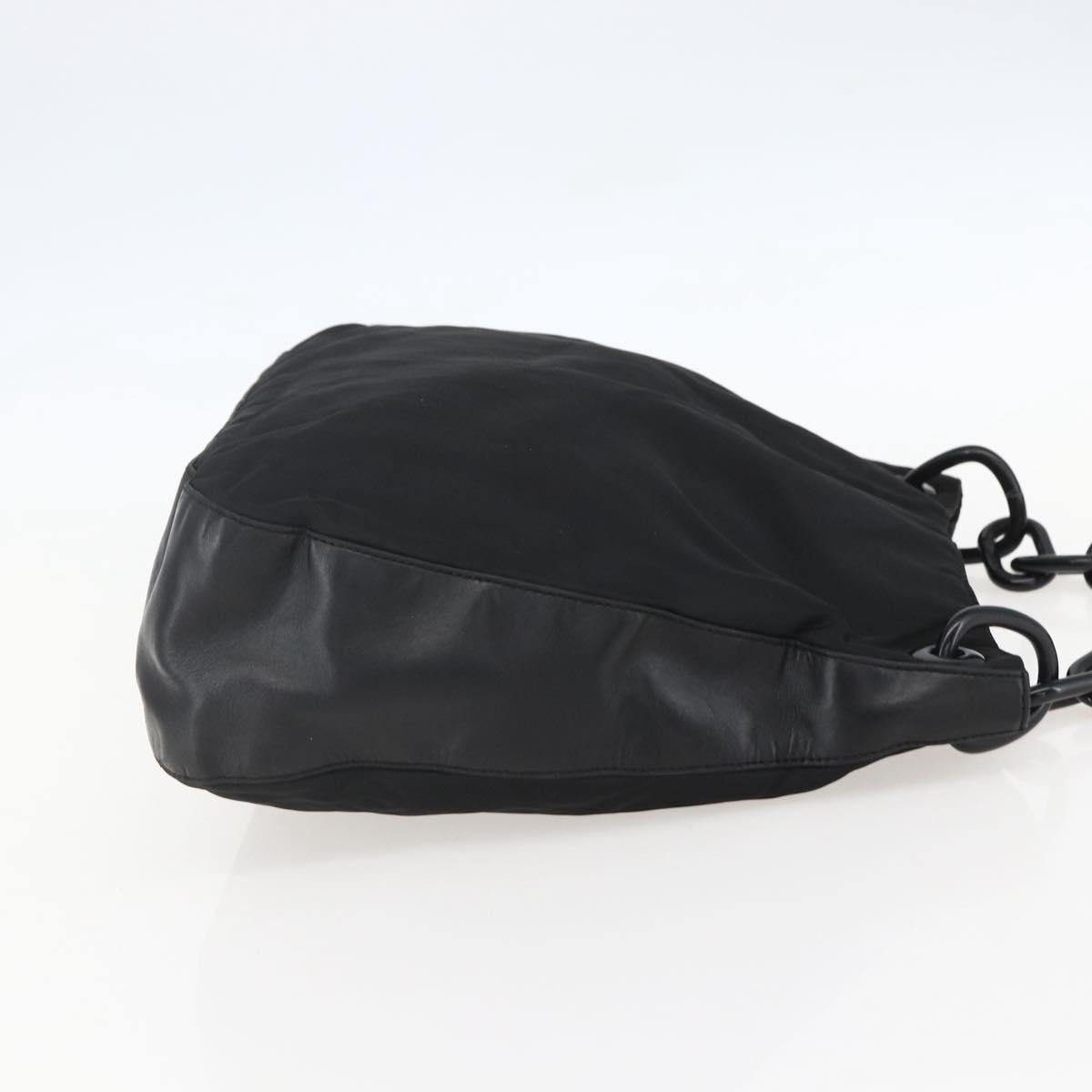 PRADA Chain Shoulder Bag Nylon Black Silver Auth kk583