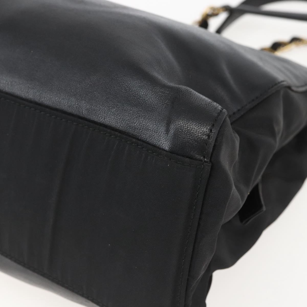 PRADA Chain Tote Bag Leather Black Gold Auth kk585