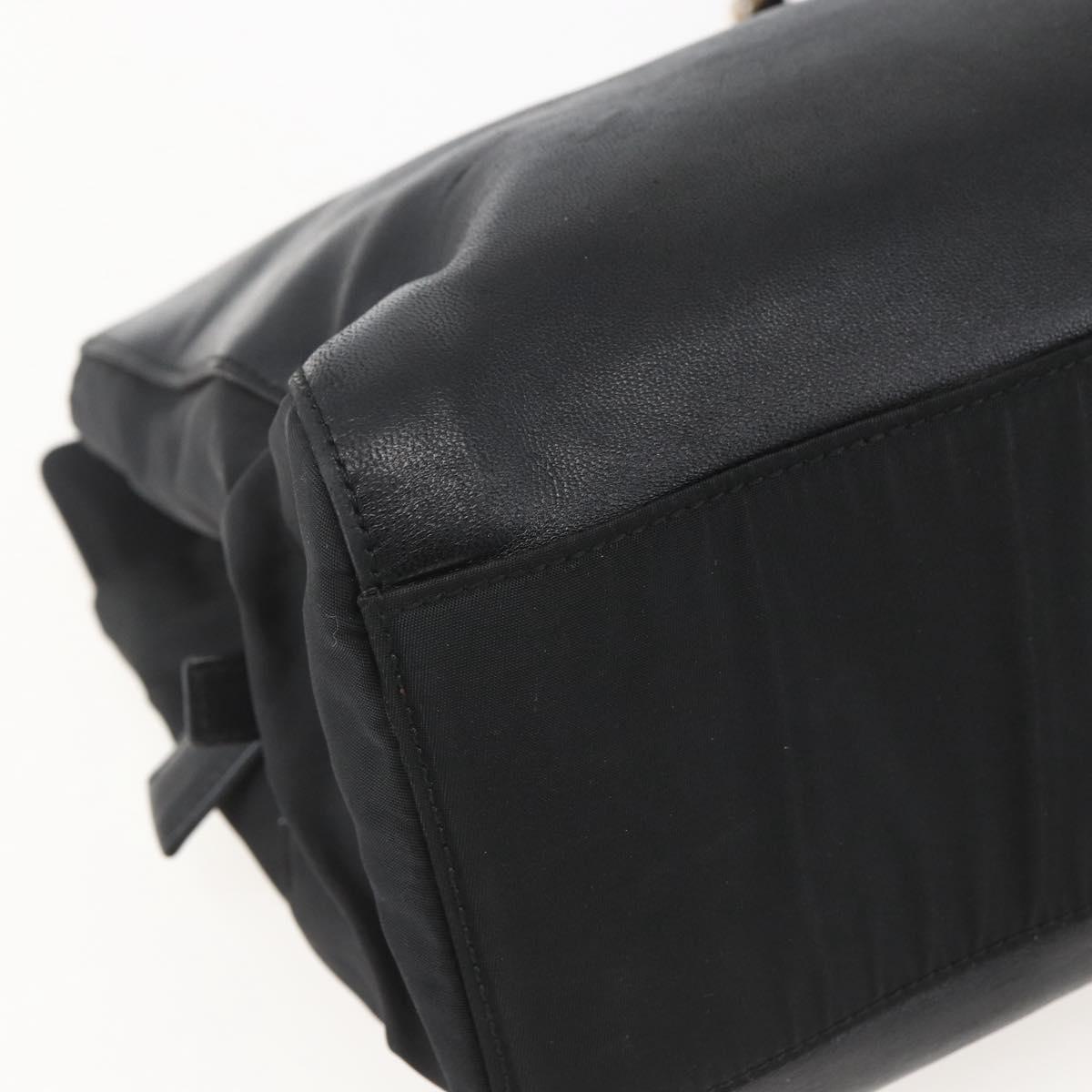 PRADA Chain Tote Bag Leather Black Gold Auth kk585