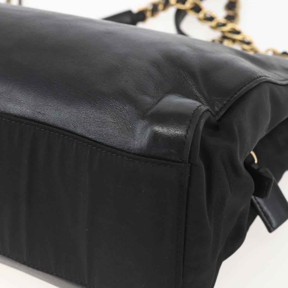 PRADA Chain Tote Bag Leather Black Gold Auth kk585