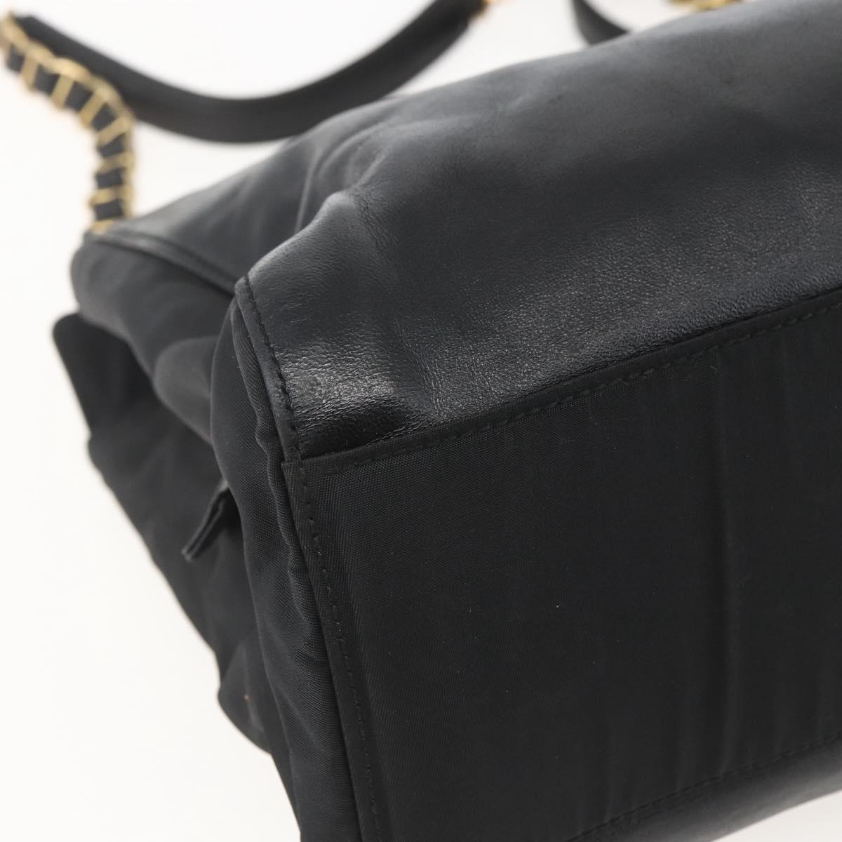 PRADA Chain Tote Bag Leather Black Gold Auth kk585