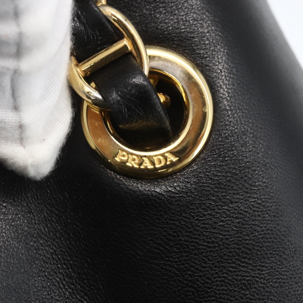 PRADA Chain Tote Bag Leather Black Gold Auth kk585