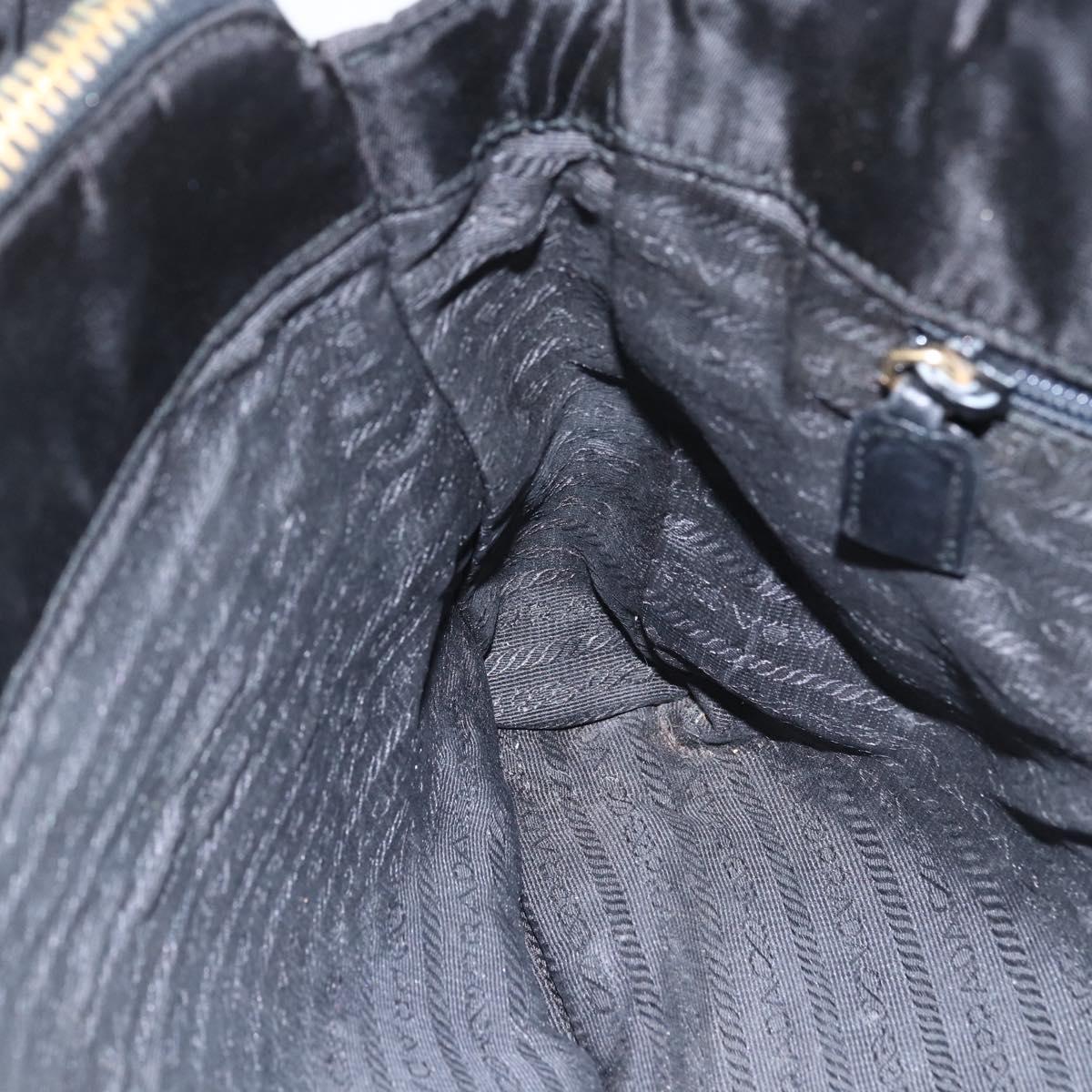 PRADA Chain Tote Bag Leather Black Gold Auth kk585