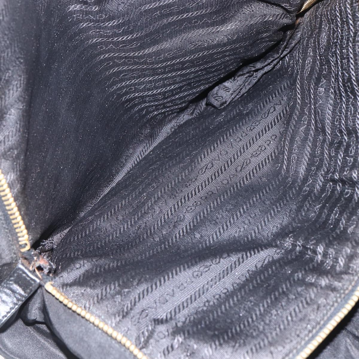 PRADA Chain Tote Bag Leather Black Gold Auth kk585