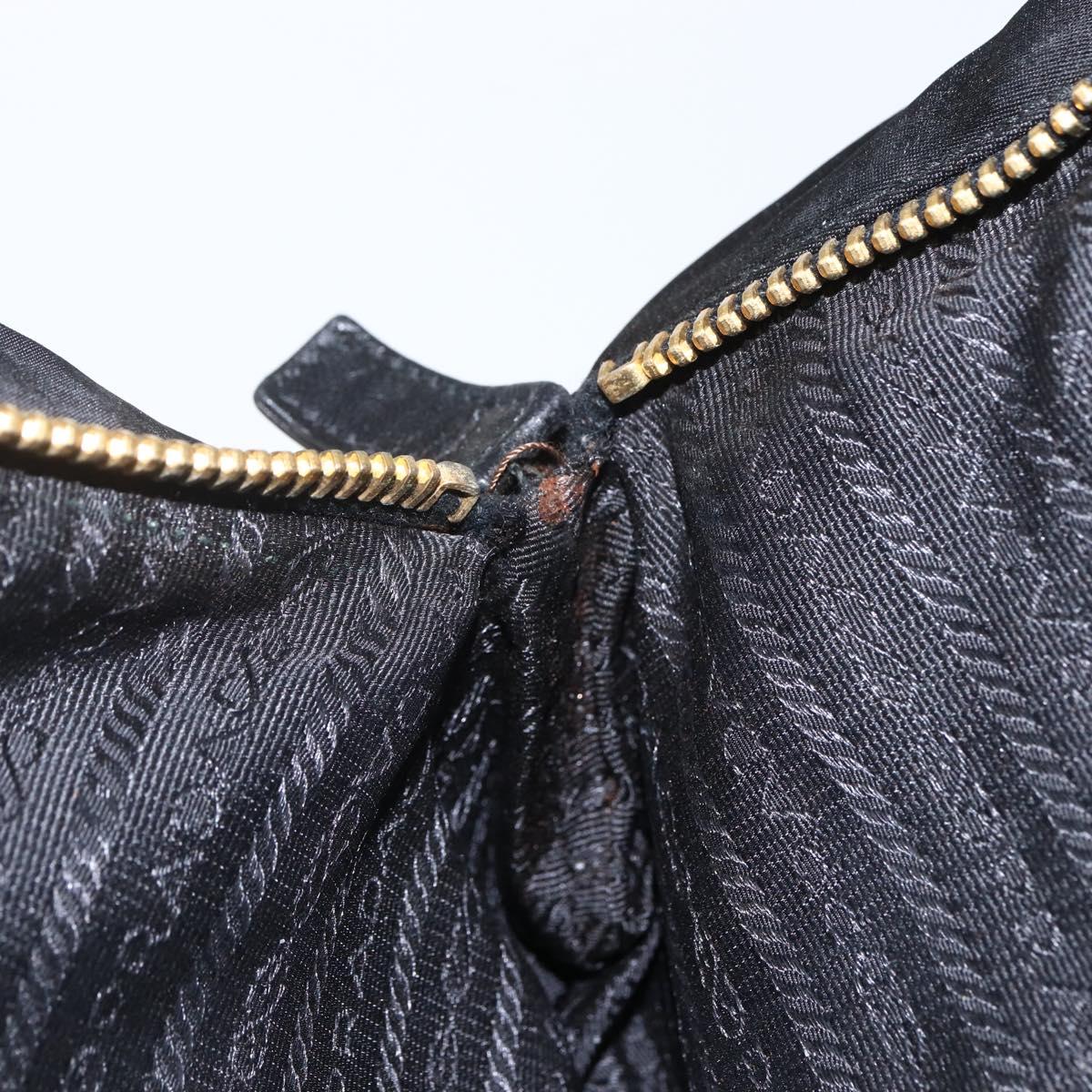 PRADA Chain Tote Bag Leather Black Gold Auth kk585