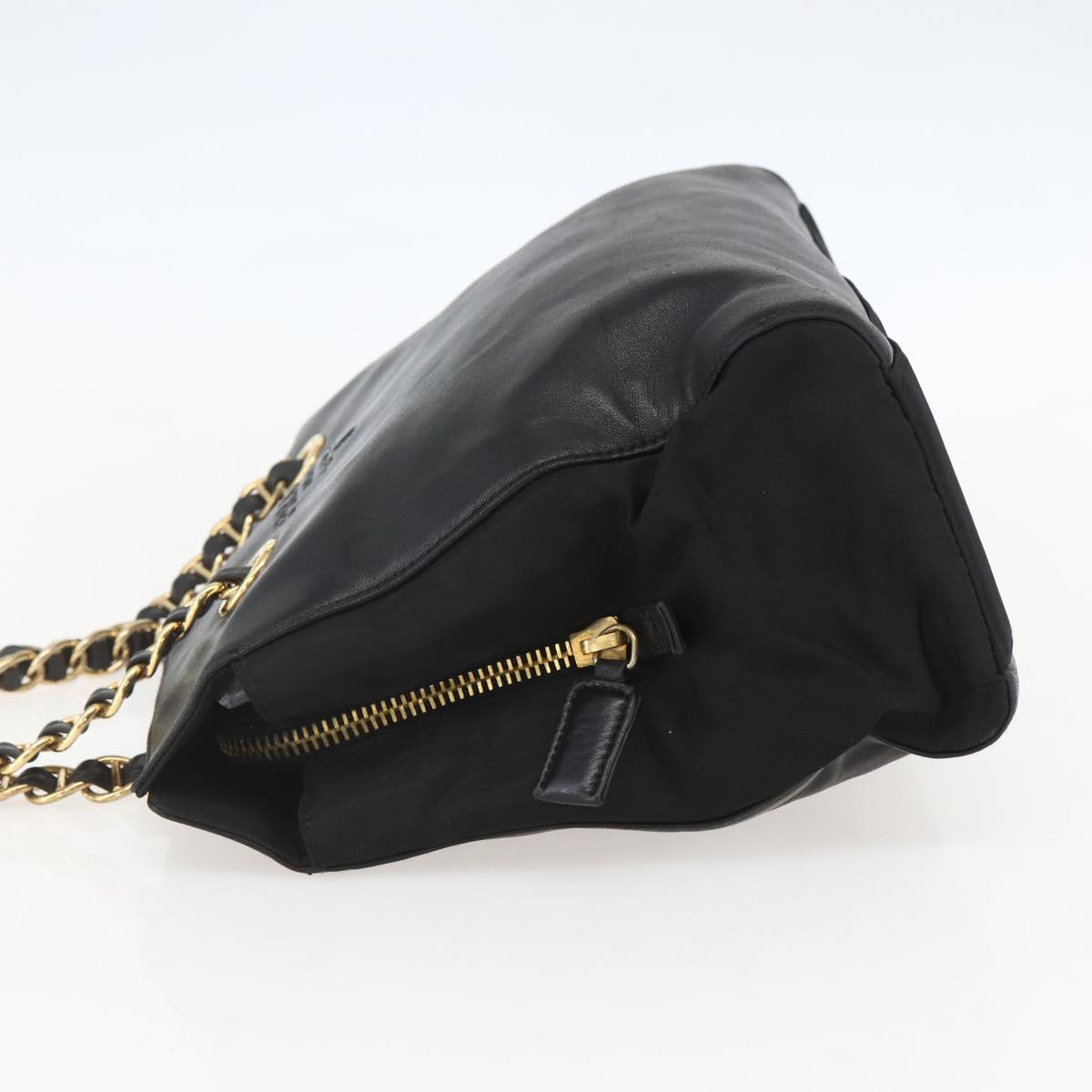 PRADA Chain Tote Bag Leather Black Gold Auth kk585