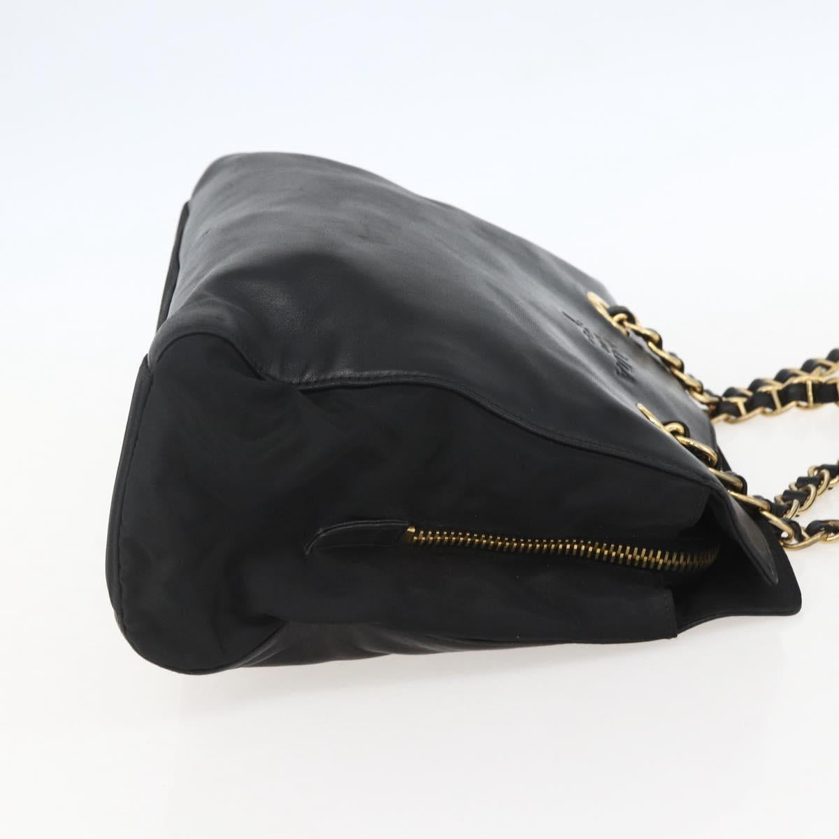 PRADA Chain Tote Bag Leather Black Gold Auth kk585