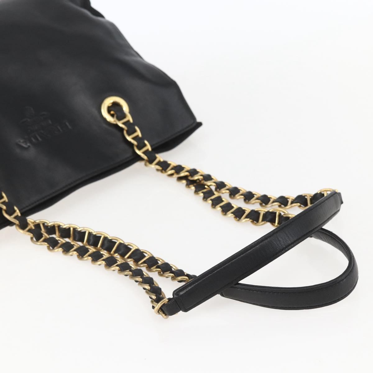PRADA Chain Tote Bag Leather Black Gold Auth kk585