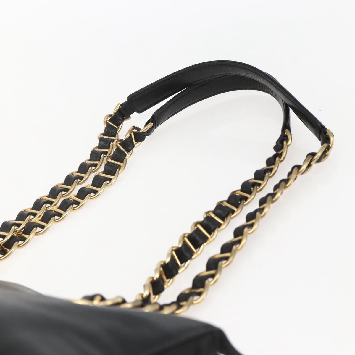 PRADA Chain Tote Bag Leather Black Gold Auth kk585