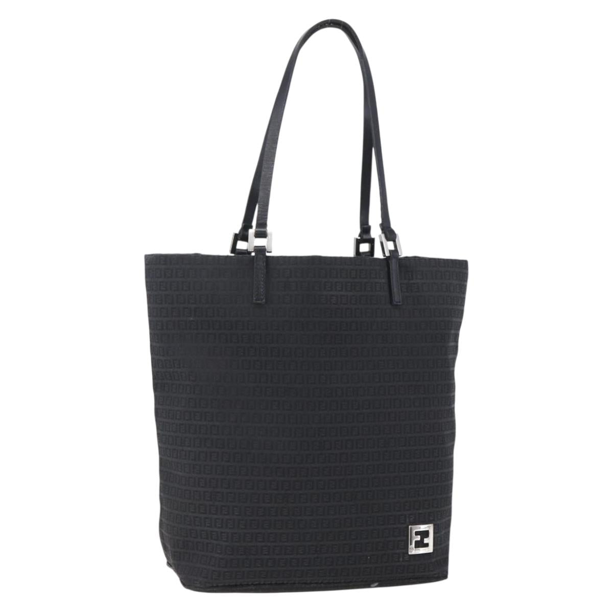 FENDI Zucchino Canvas Tote Bag Black Silver Auth kk586