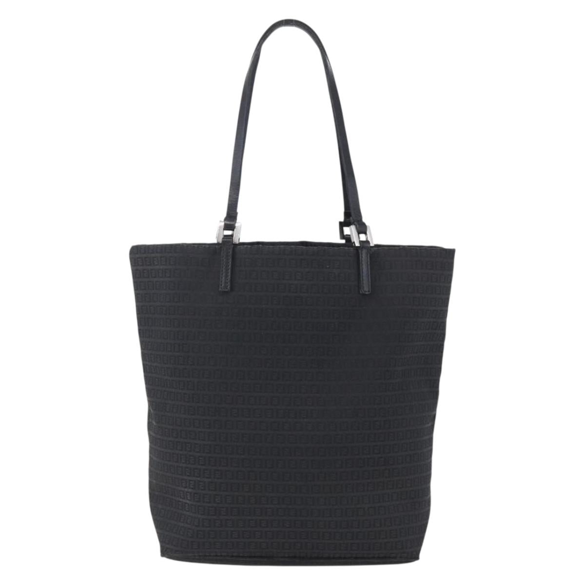 FENDI Zucchino Canvas Tote Bag Black Silver Auth kk586
