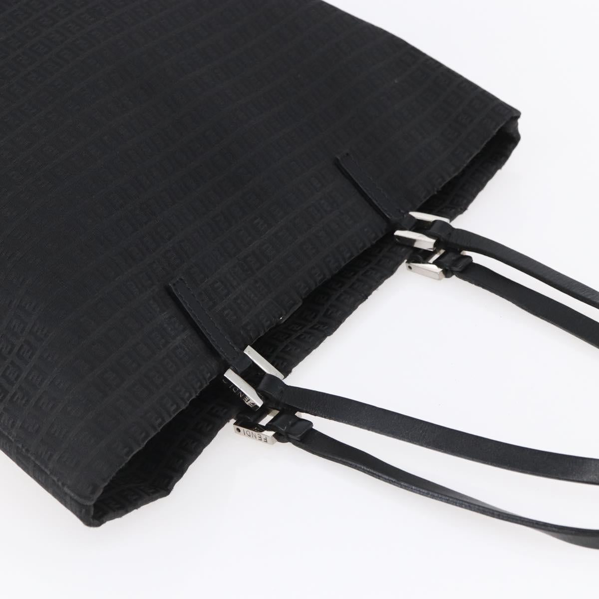 FENDI Zucchino Canvas Tote Bag Black Silver Auth kk586