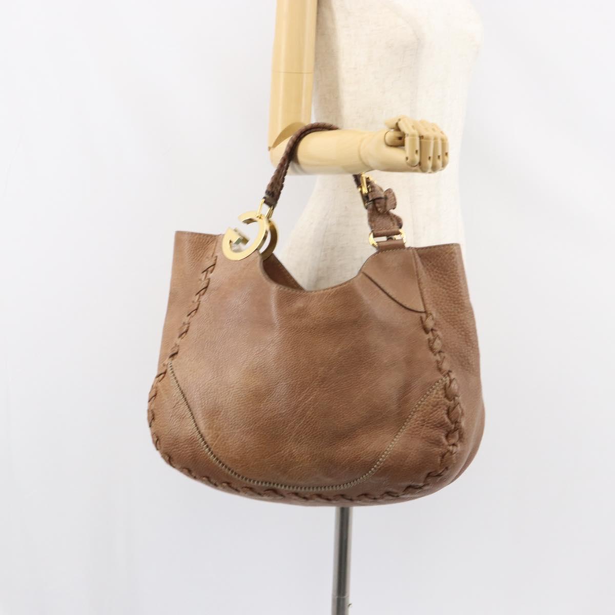 GUCCI Charlotte Hand Bag Leather Brown Gold 218782 Auth kk588
