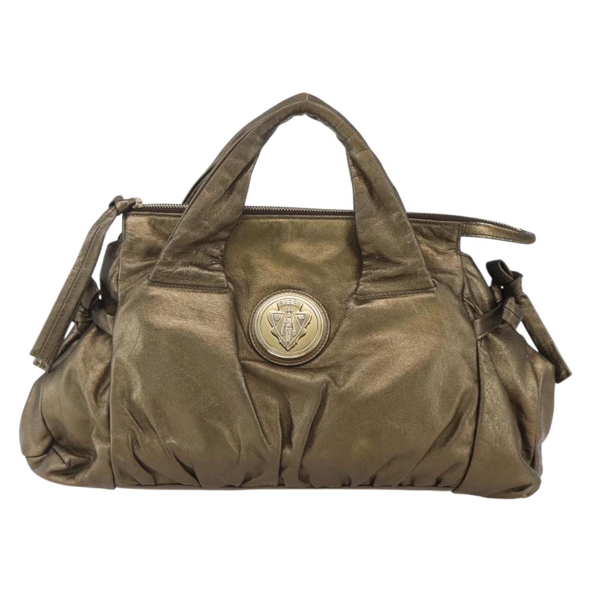 GUCCI Histeria Hand Bag Leather Gold Tone 197020 Auth kk589