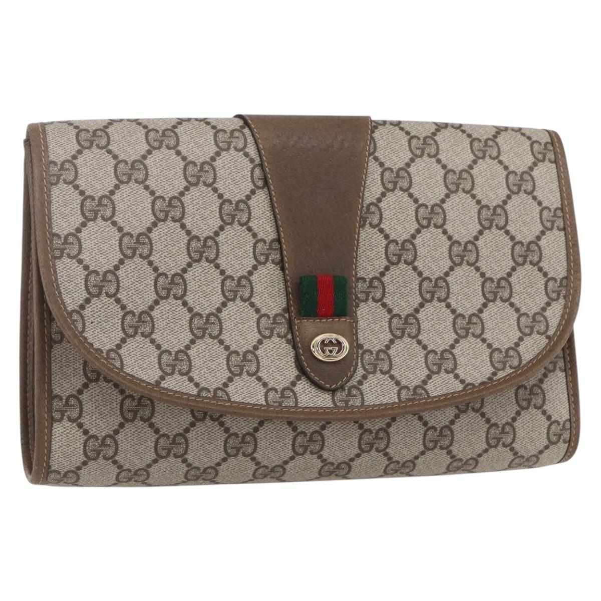 GUCCI GG Supreme Web Sherry Line Clutch Bag PVC Red Beige 89 01 030 Auth kk591