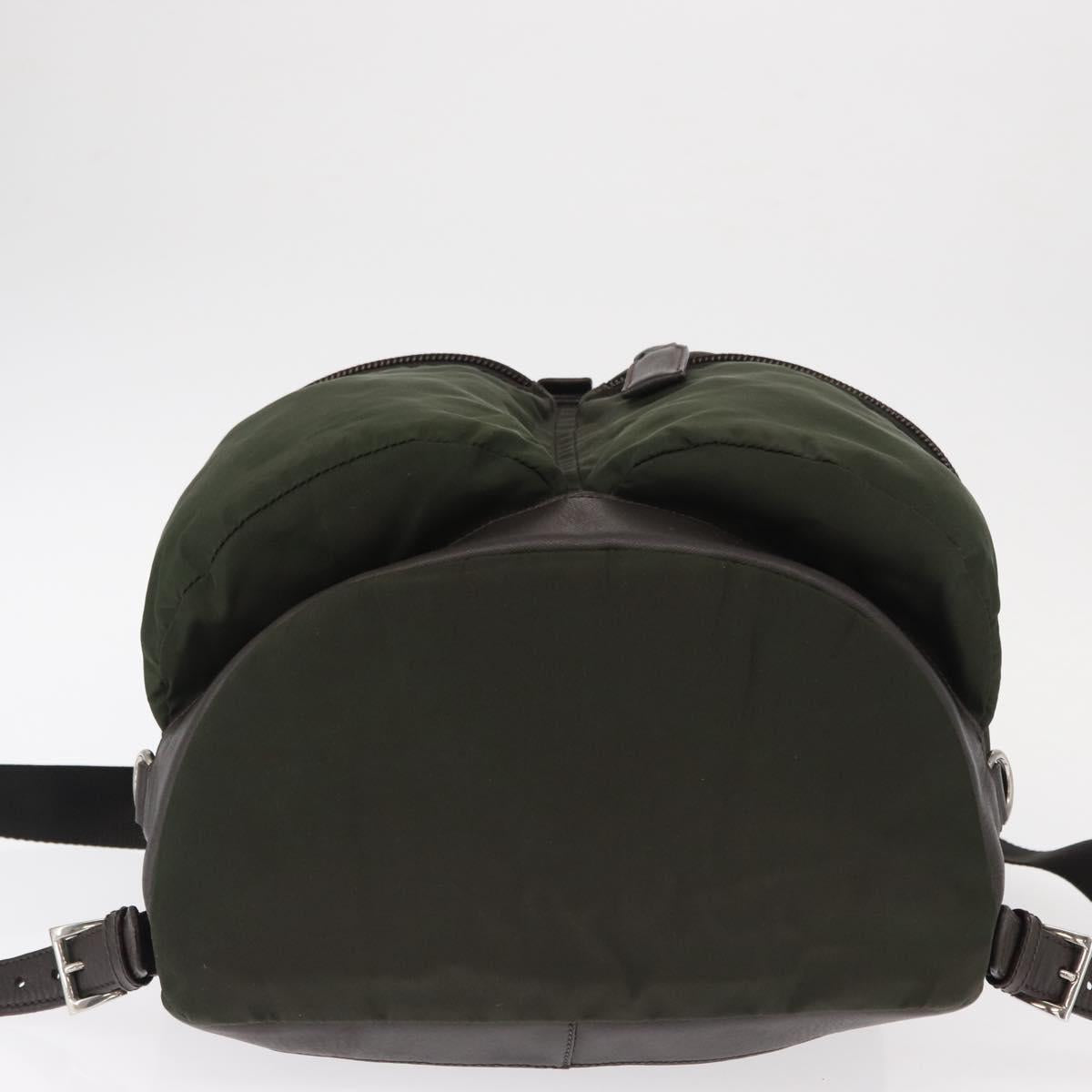 PRADA Backpack Nylon Khaki Silver Auth kk592