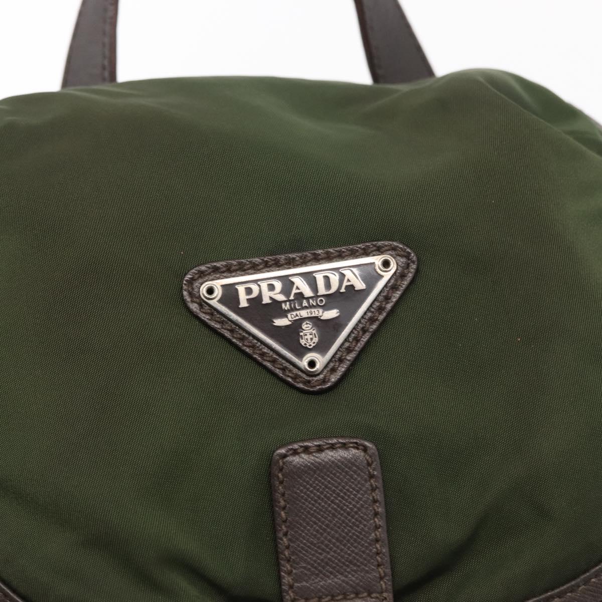 PRADA Backpack Nylon Khaki Silver Auth kk592