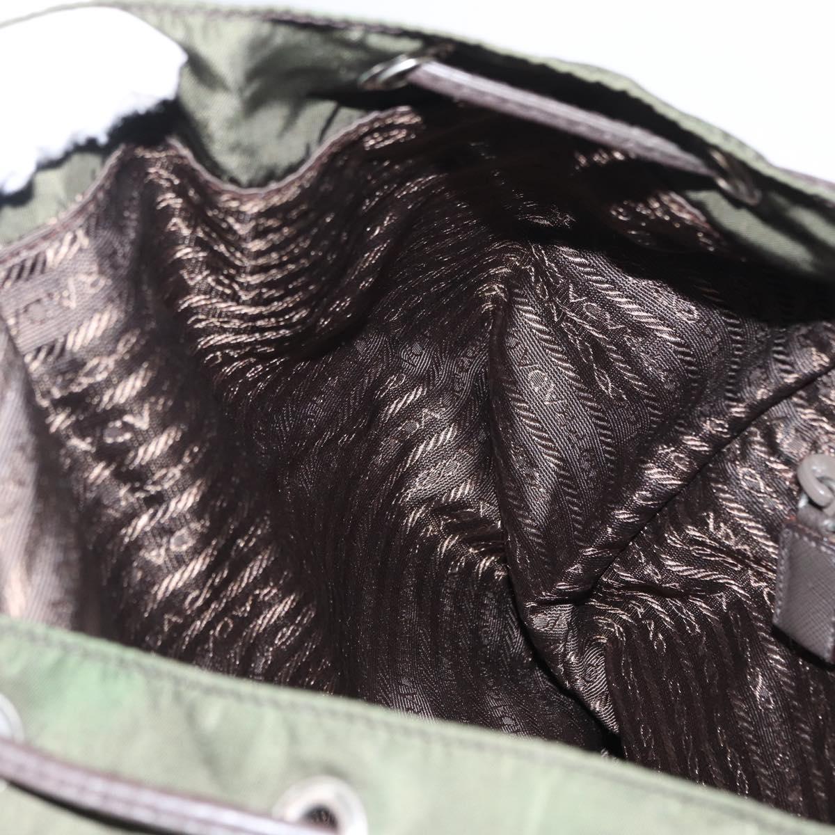 PRADA Backpack Nylon Khaki Silver Auth kk592