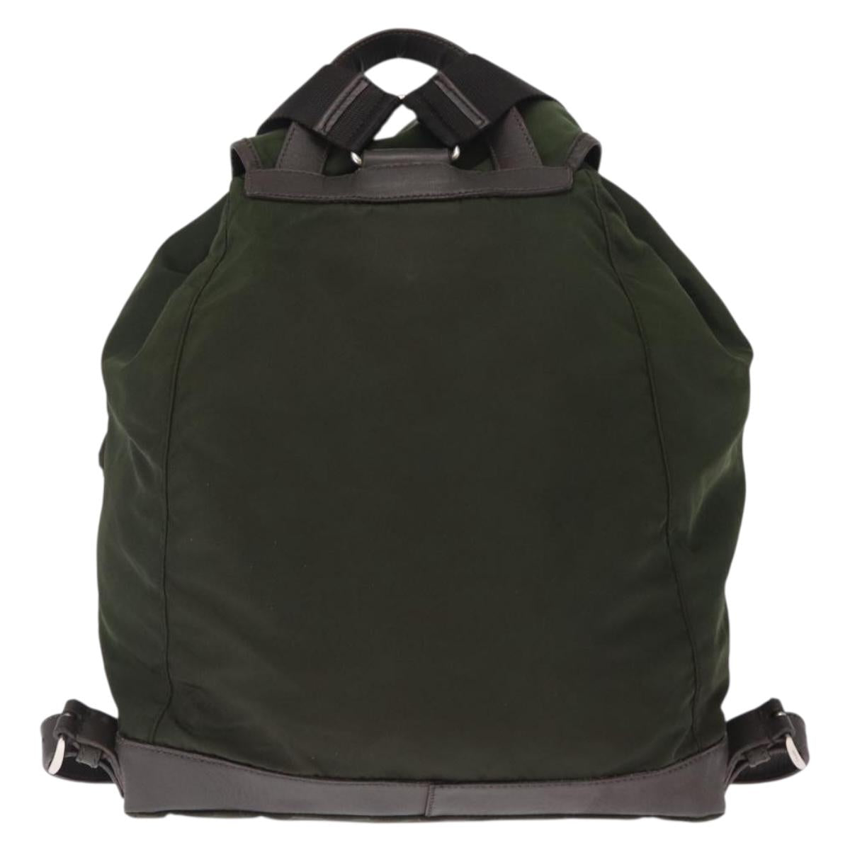 PRADA Backpack Nylon Khaki Silver Auth kk592